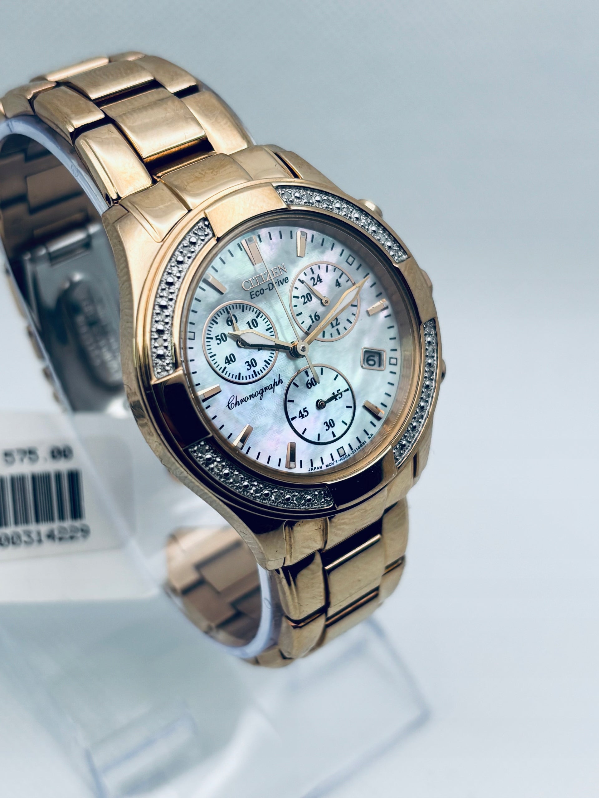 CITIZEN ECO DRIVE CHRONOGRAPH DIAMONDS GOLD PLATED FB1223-55D WOMEN'S WATCH Brand Citizen