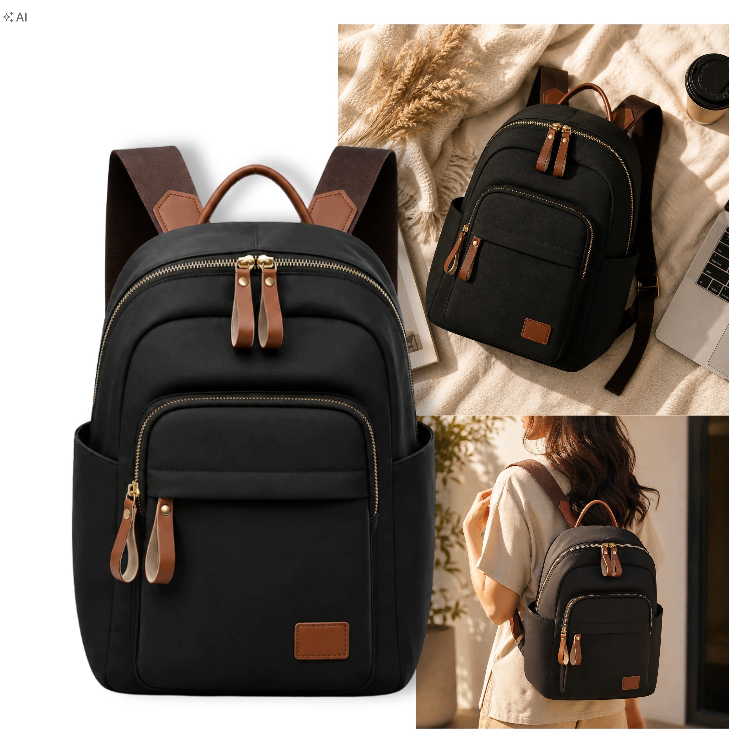 CITY BACKPACK WOMEN OXFORD school A4 light black NYLON