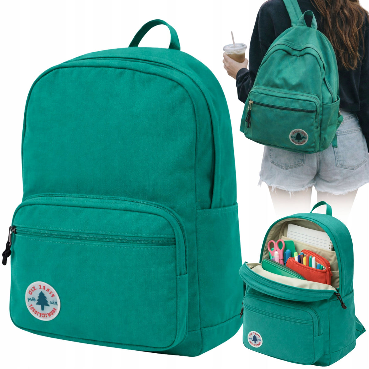 CITY YOUTH SCHOOL BACKPACK FOR SCHOOL LIGHTWEIGHT WATERPROOF GREEN