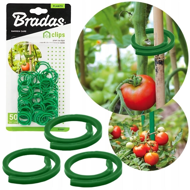 CLASPS FOR FIXING TOMATO PLANTS ON ROUND POLES 50 PIECES GREEN