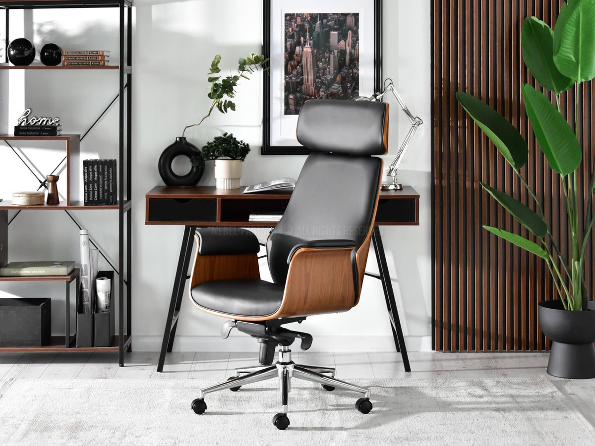 CLASS LEATHER CHAIR FOR PRESIDENT LEONARD BLACK PLYWOOD WOOD WALNUT Brand Mebel-Partner