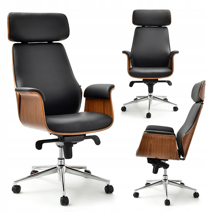 CLASS LEATHER CHAIR FOR PRESIDENT LEONARD BLACK PLYWOOD WOOD WALNUT