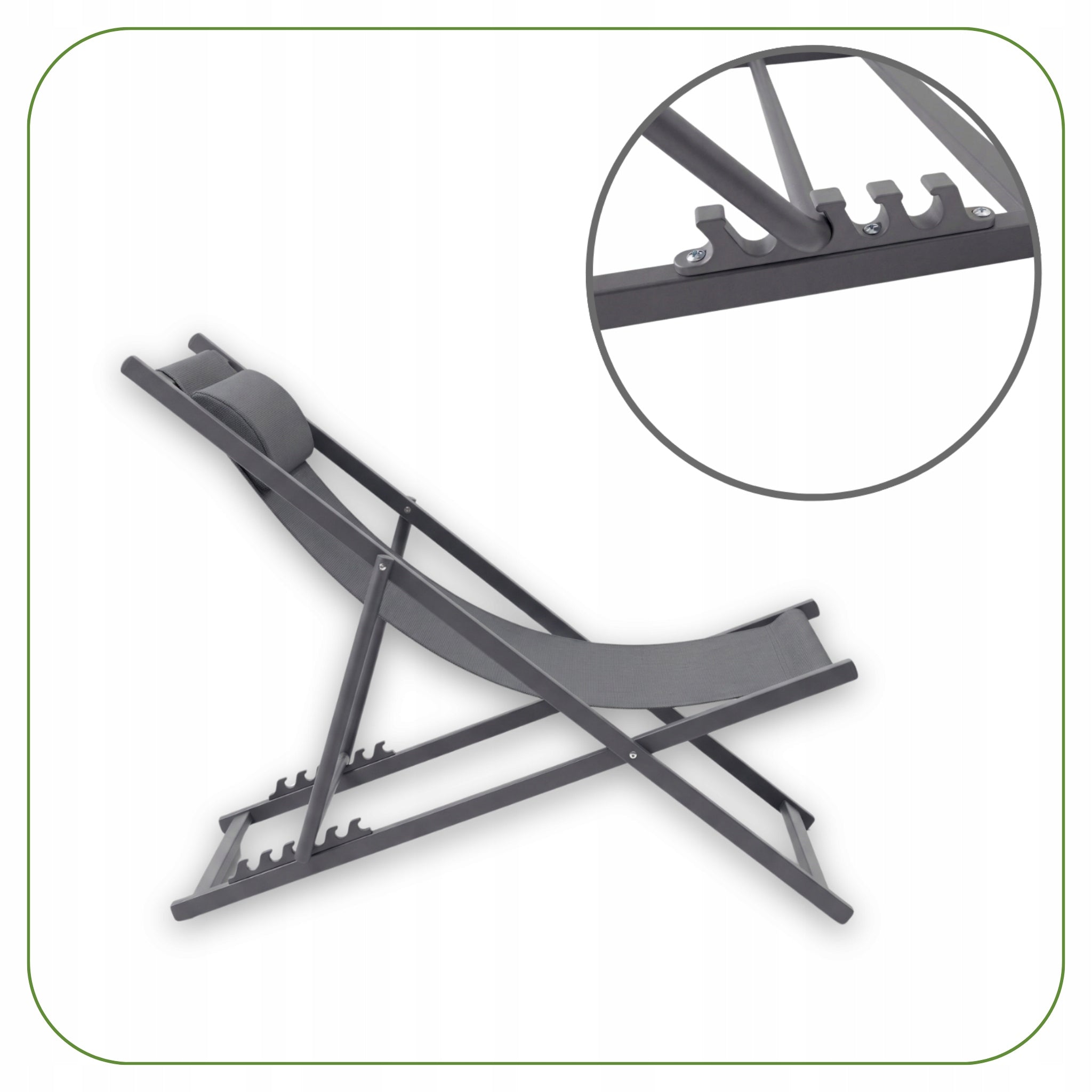CLASSIC BEACH LOUNGER FOLDING WITH CUSHION STEEL FRAME GREY Model VIGO