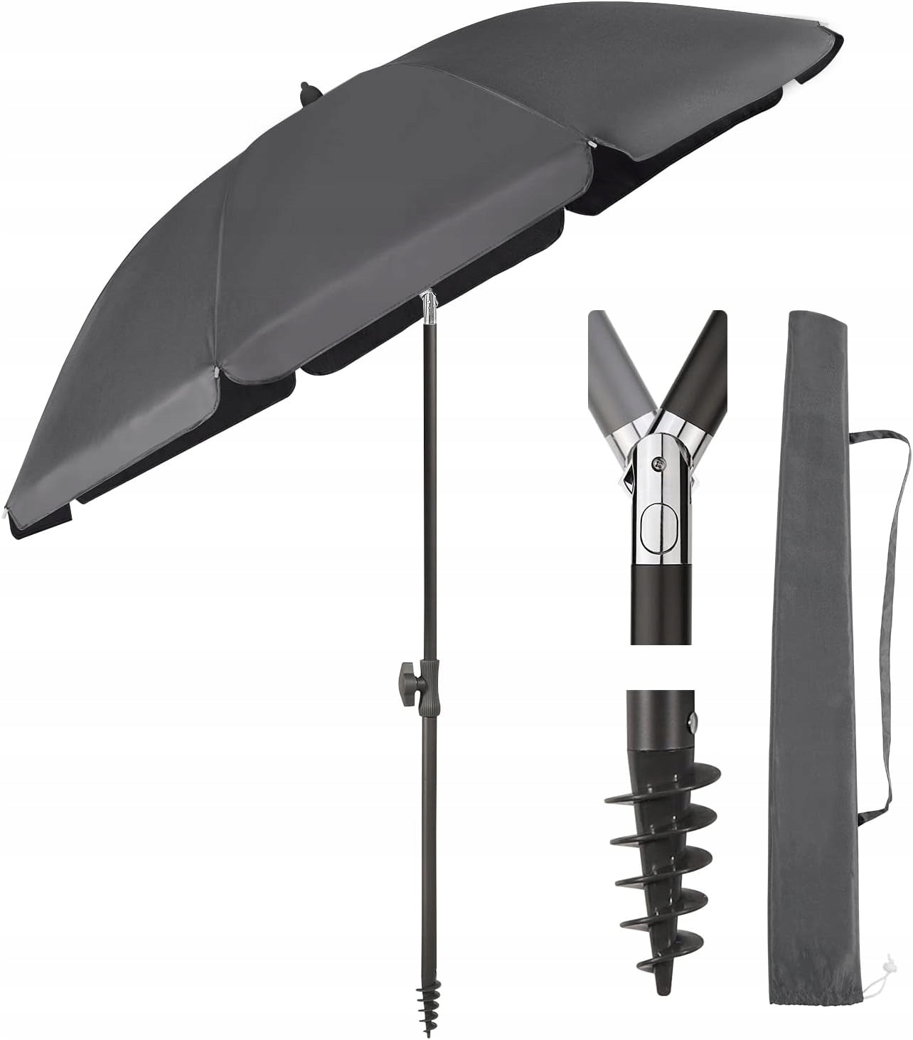 CLASSIC BEACH UMBRELLA GARDEN SEKEY GREY DARK 180 CM