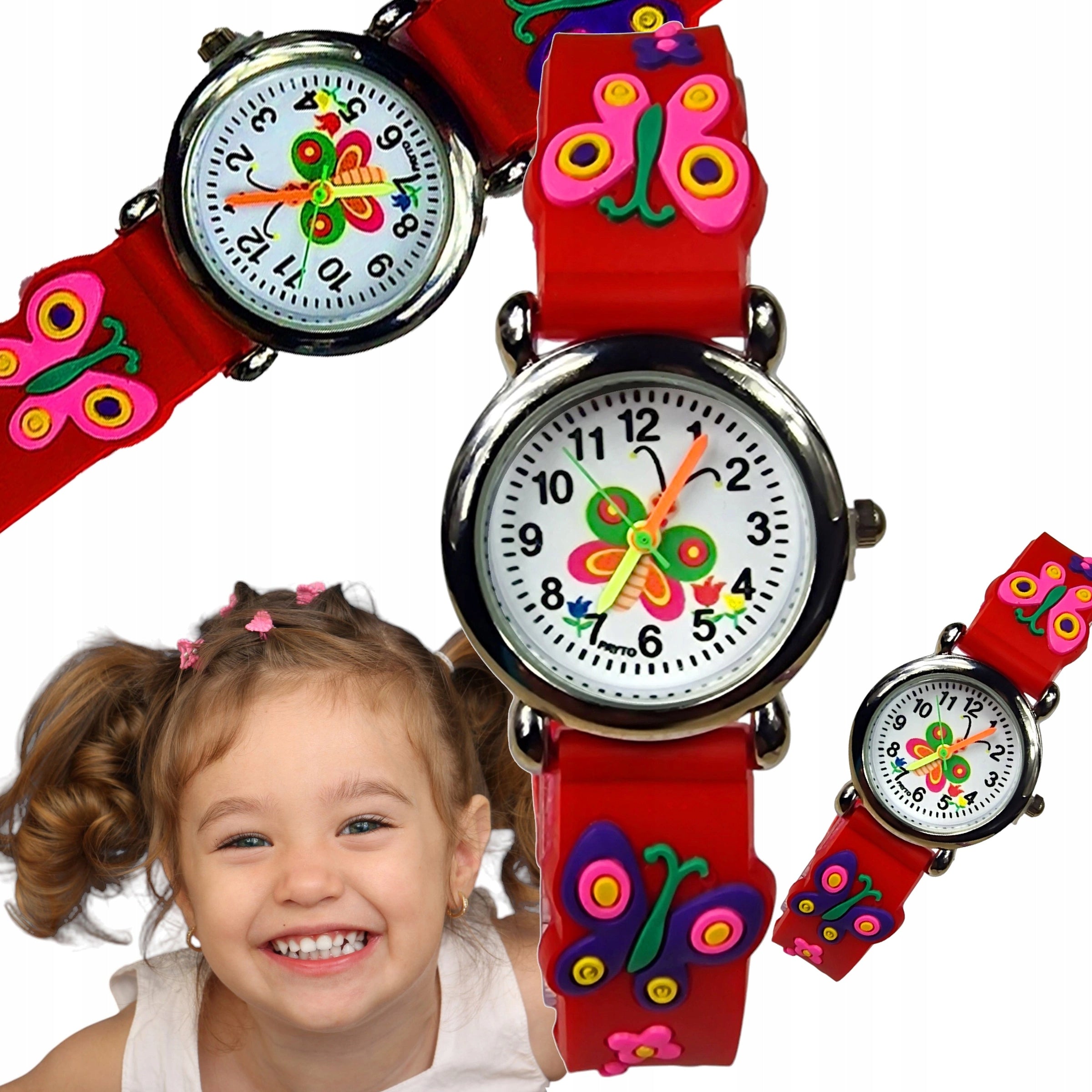CLASSIC CHILDREN'S WATCH BUTTERFLIES RED EDUCATIONAL FOR GIFT