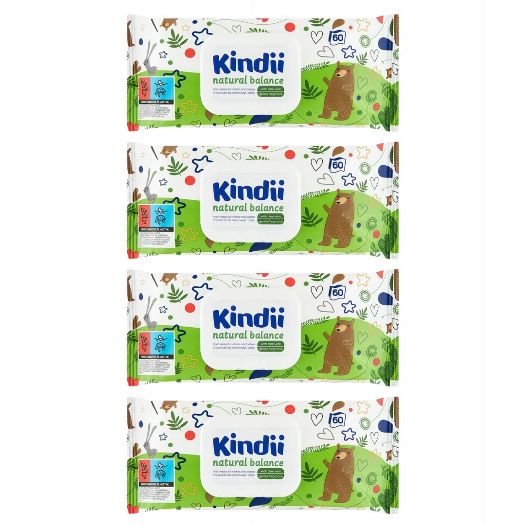 CLEANIC Wipes Kindii Natural Balance a60 PopU Set of 4