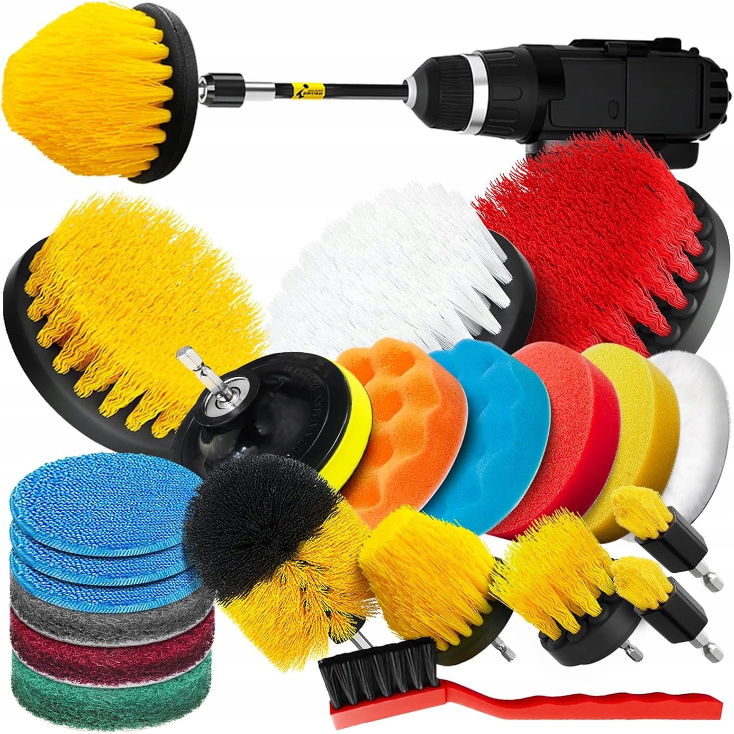 CLEANING BRUSH SET FOR DRILL SCREWDRIVER SPONGES AND PADS 22 pcs