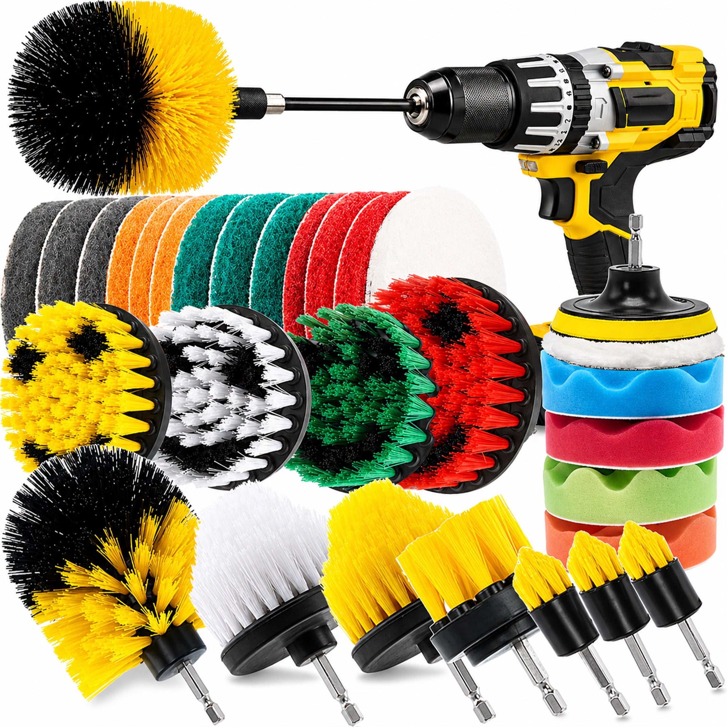 CLEANING BRUSH SET FOR DRILL SCREWDRIVER SPONGES AND PADS 30 pcs