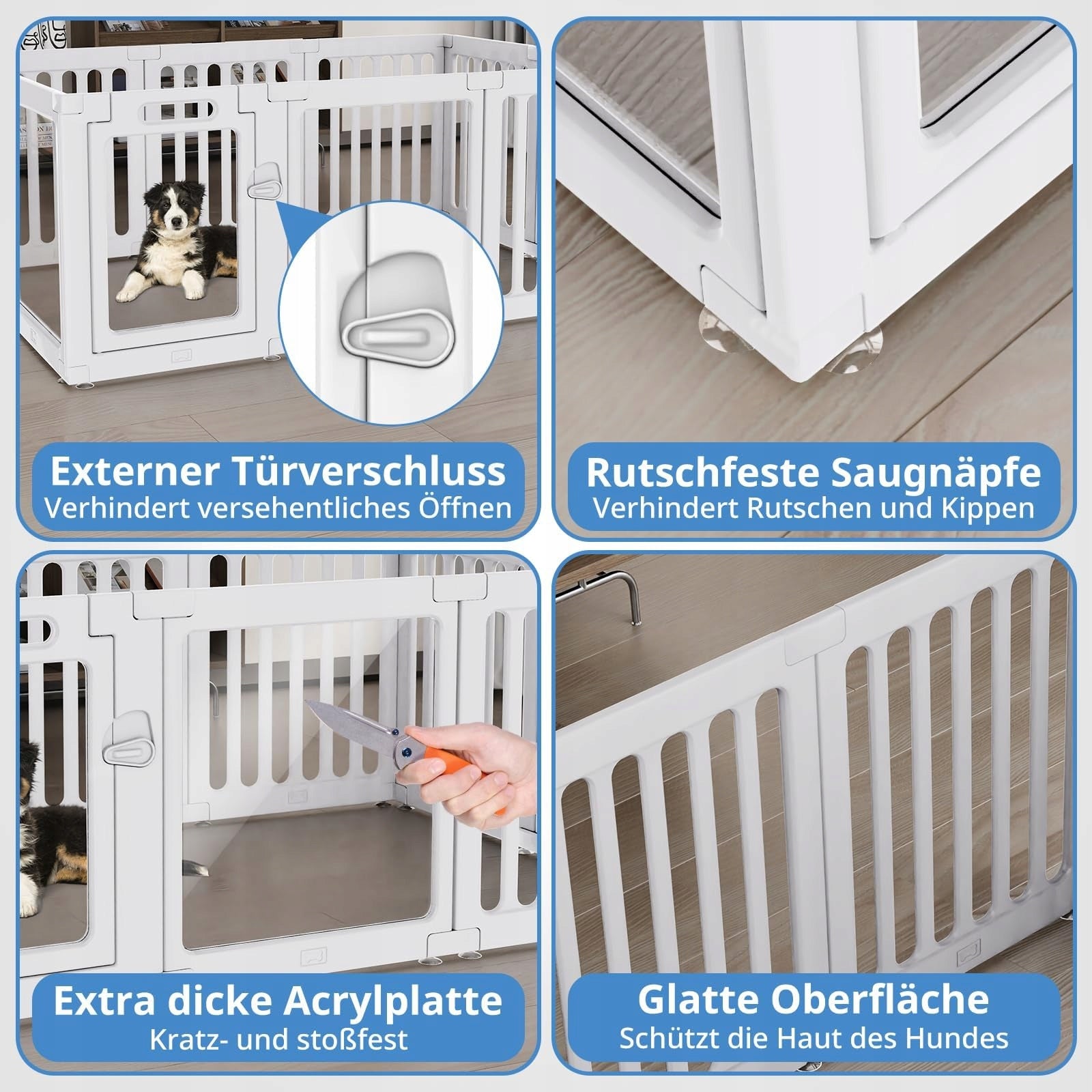 CLEAR PLAYPEN FOR BABY DOG ACRYLIC 10 PANELS EASY INSTALLATION 150X100 Length 150 cm