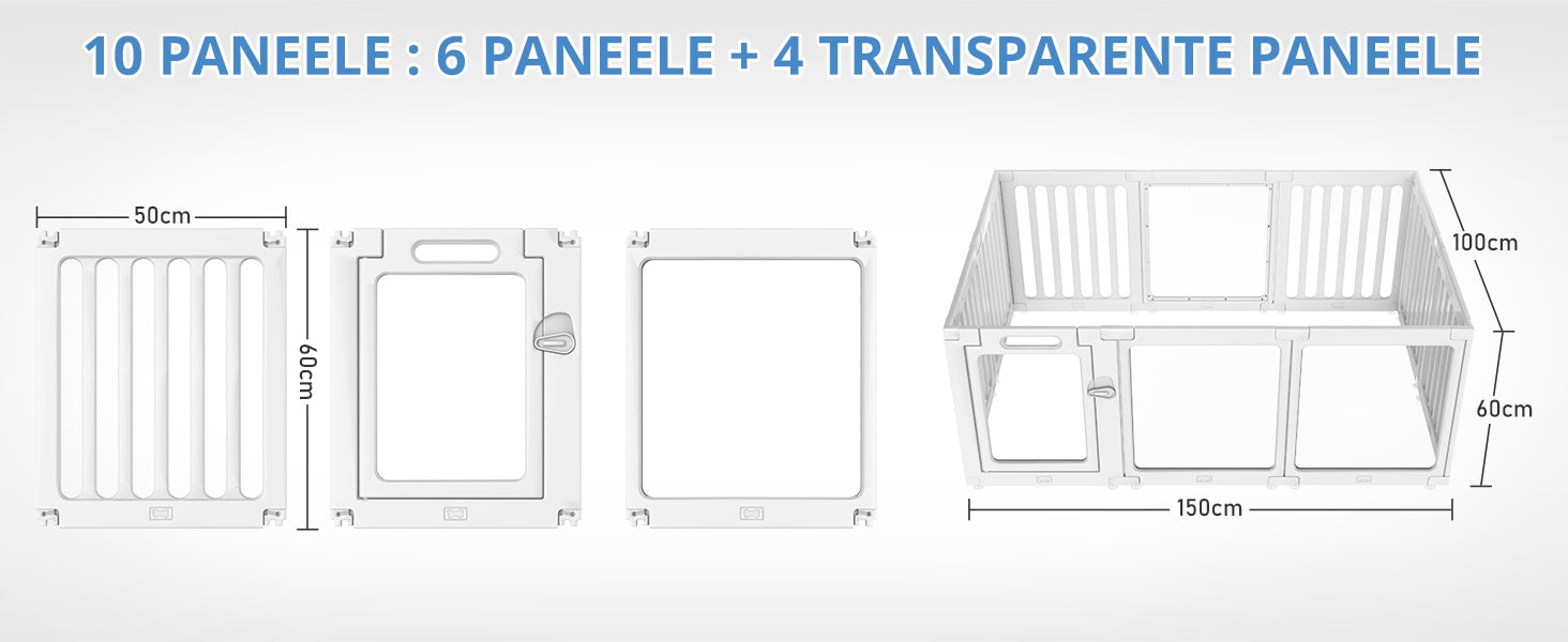 CLEAR PLAYPEN FOR BABY DOG ACRYLIC 10 PANELS EASY INSTALLATION 150X100 Product width 100 cm