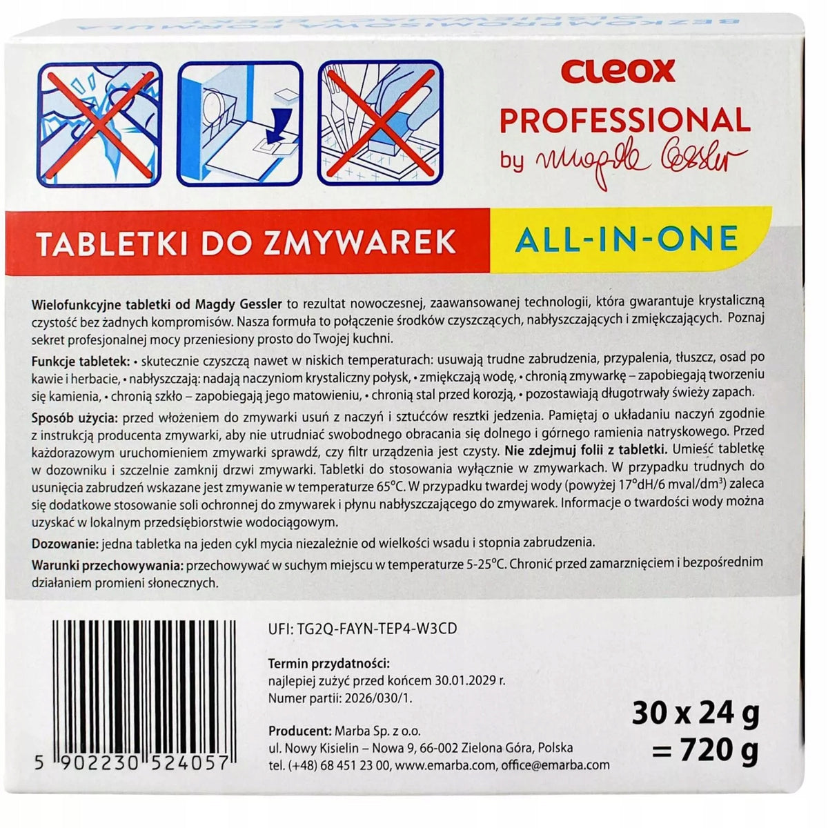 CLEOX PROFESSIONAL All In 1 Dishwasher Tablets by MAGDA GESSLER, 30 Pack Packaging status original