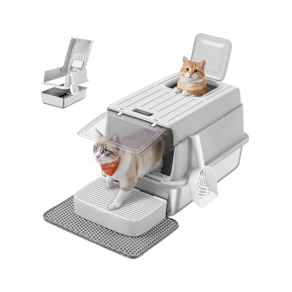 CLOSED CAT LITTER BOX MADE OF STAINLESS STEEL 60 × 40 × 38 CM – FEANDREA