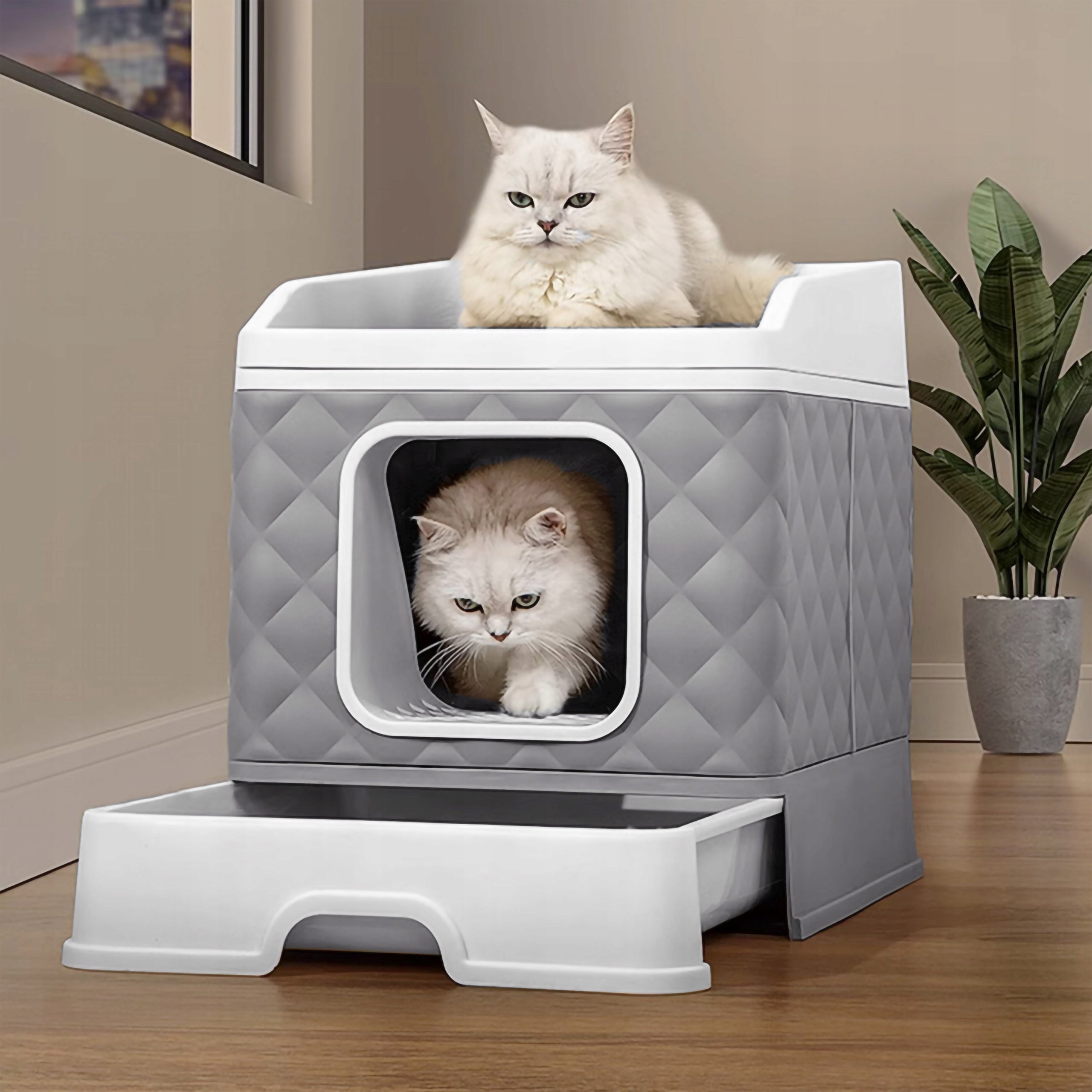 CLOSED CAT LITTER BOX WITH PULL-OUT DRAWER AND SPATULA Kind closed litter box