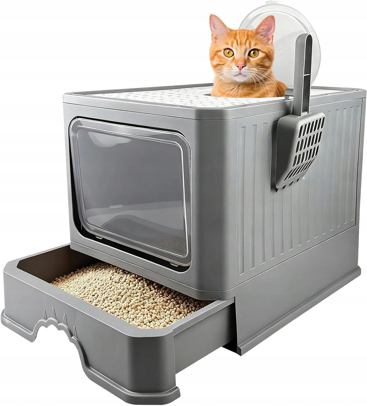 CLOSED LITTER BOX WITH DRAWER SYSTEM LID AND SPATULA