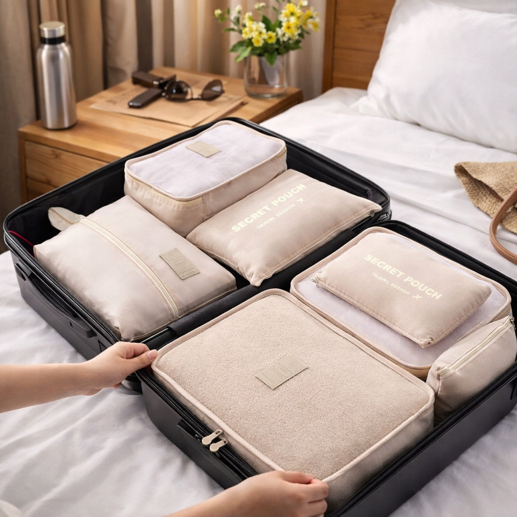 CLOSET CASE ORGANIZER SET OF 7PCS TRAVEL ORGANIZER FOR CLOTHES CREAM Packaging status original