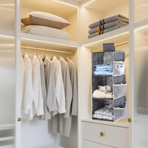 CLOSET HANGING ORGANIZER 6 POCKETS MESH 3 COMPARTMENTS STORAGE Color multicolor