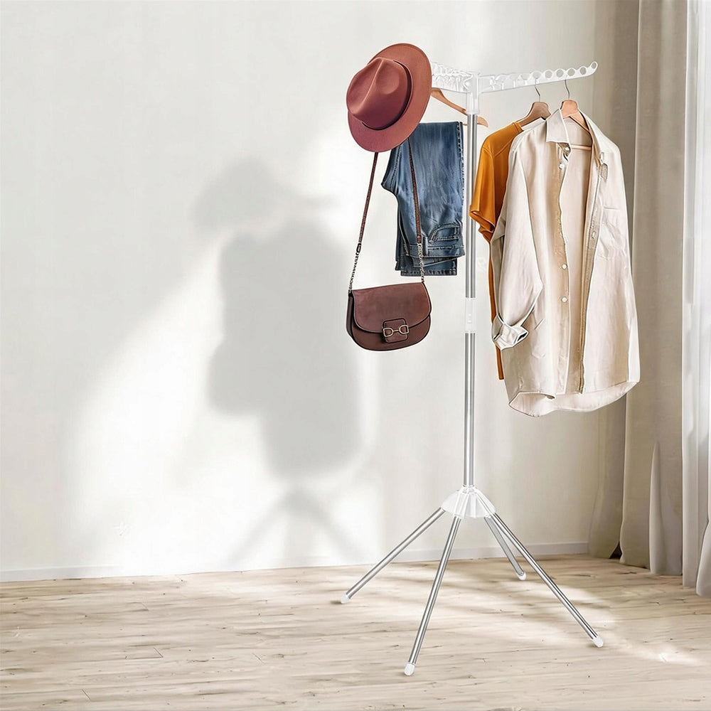 CLOTHES DRYING RACK 3 ARMS 27 HOOKS 360° ROTATING FOLDING WHITE Brand Beede