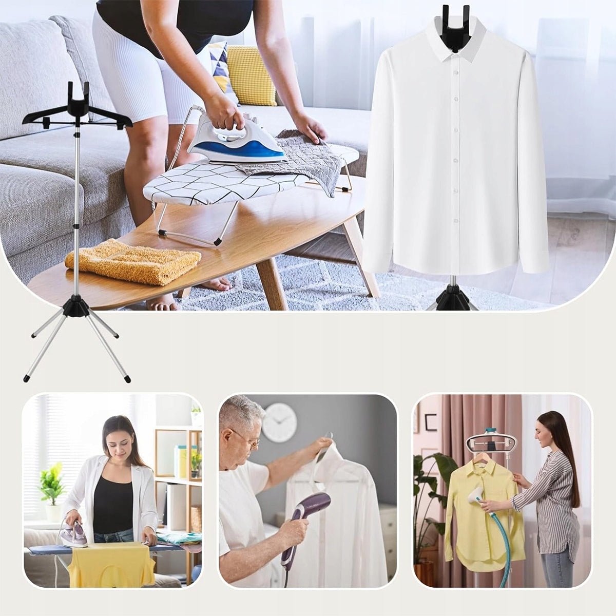CLOTHES HANGER SHIRT IRONING HOLDER STANDING FOLDING SET Model 4069291124761