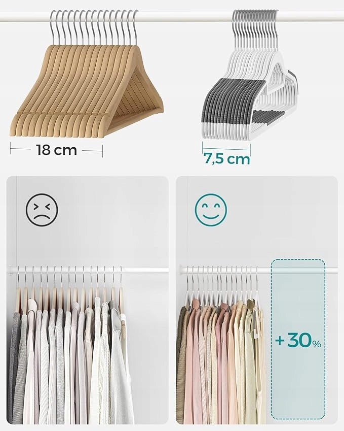 CLOTHES HANGERS GREY 50 pcs SONGMICS Durable non-slip T1279 Color white