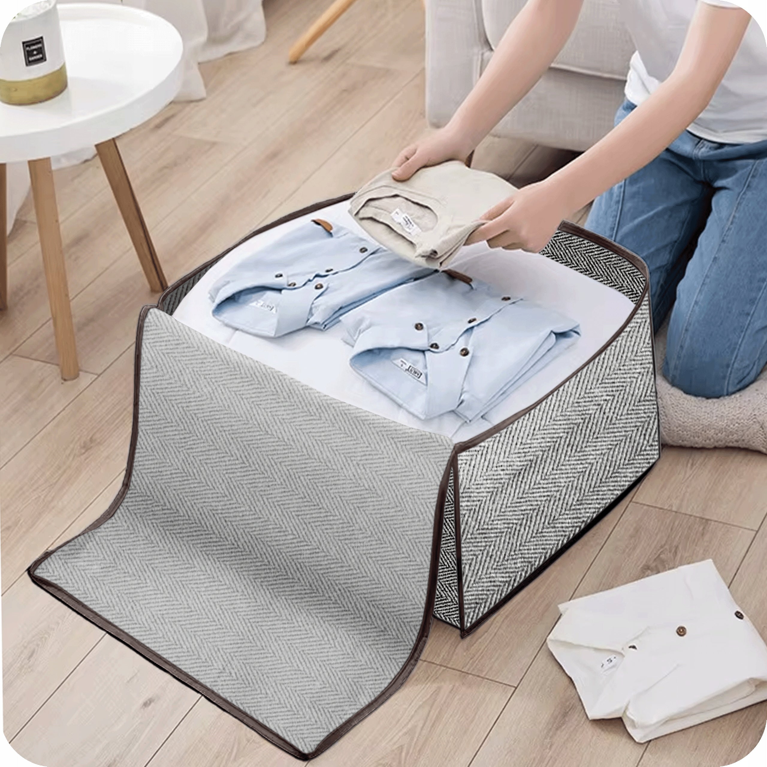 CLOTHES ORGANIZER FOLDING CONTAINER FOR STORAGE CABINET 39x39x44 80L Manufacturer code ORGANIZER SKŁADANY ZAMYKANY DUŻY 39x39x44cm