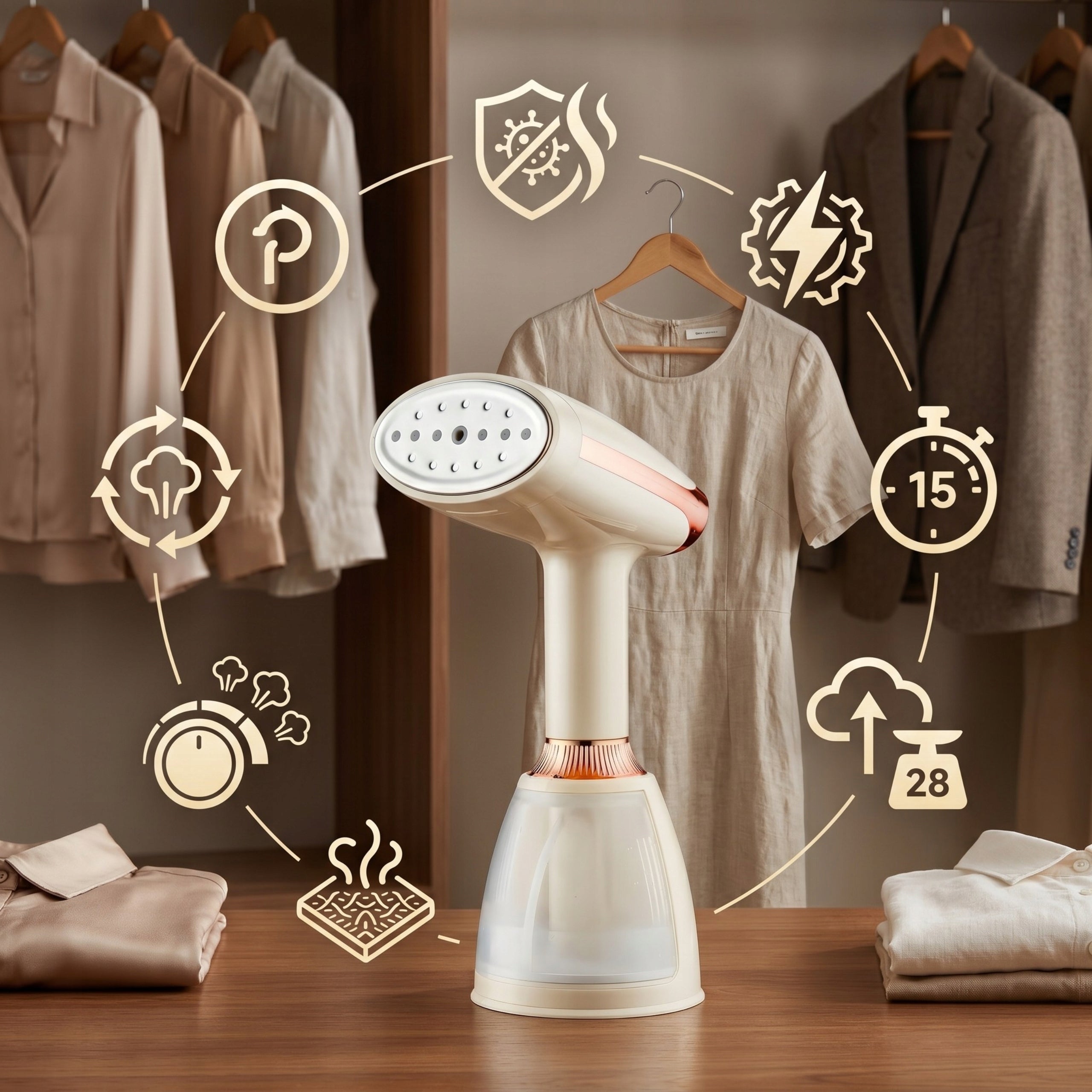 CLOTHES STEAMER 1500W FAST HEATING CERAMIC Dominant color beige