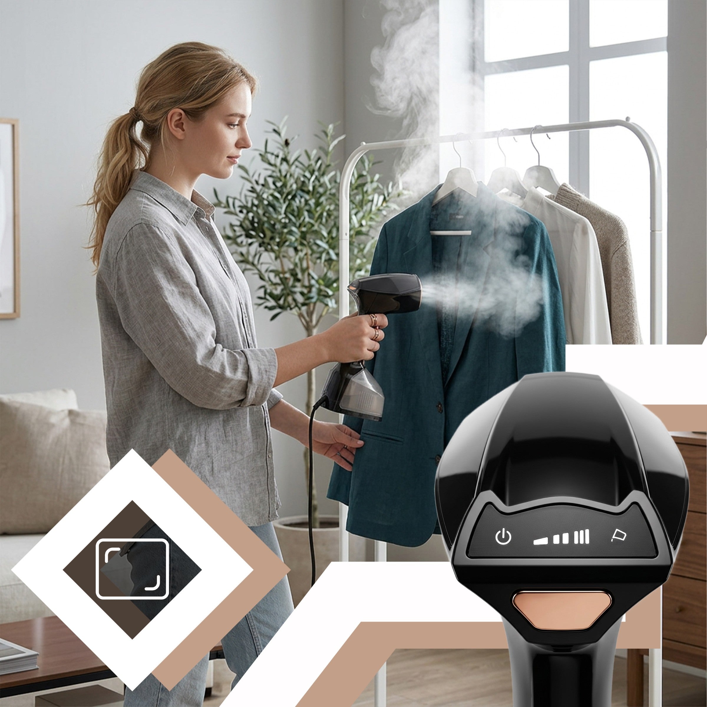 CLOTHES STEAMER 2000W 45G/M STEAMER STEAM IRON 300 ml STEAM CONTROL Dominant color black