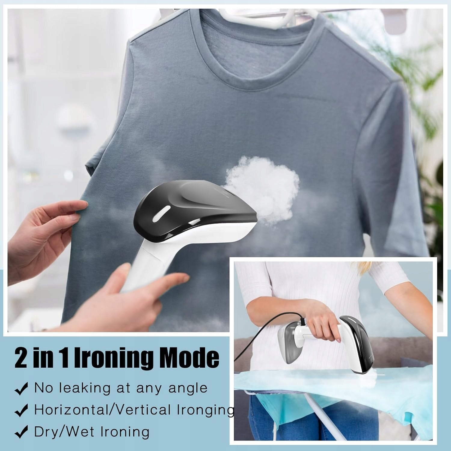 CLOTHES STEAMER 2IN1 1800W CERAMIC FOOT 25G/MIN TANK 300ML LED Manufacturer code 5907094629108