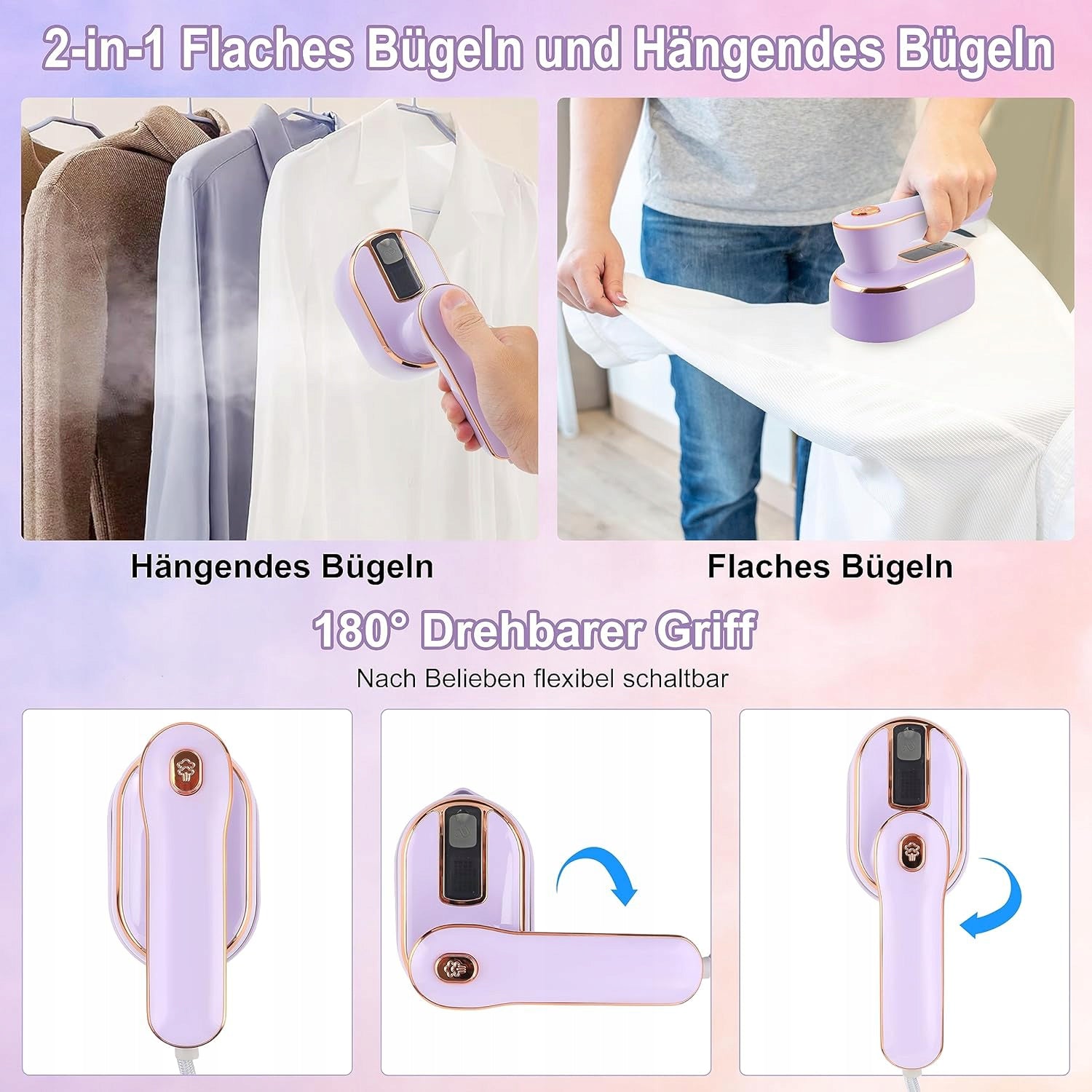 CLOTHES STEAMER Foldable Steam iron For Home&TRAVEL Wet/Dry Modes 2-in-1 Power 1000 W