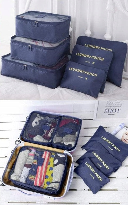 CLOTHES STORAGE BAG x8 TRAVEL CLOTHES ORGANIZER SET Color blue