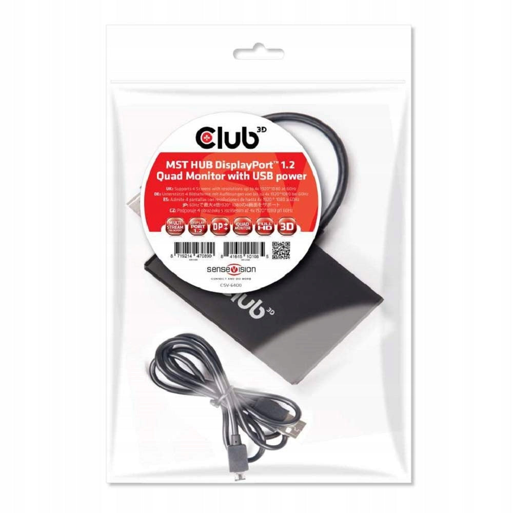 CLUB3D Multi Stream Transport Hub DisplayPort 1.2 Quad Monitor USB Powered Manufacturer code CSV-6400