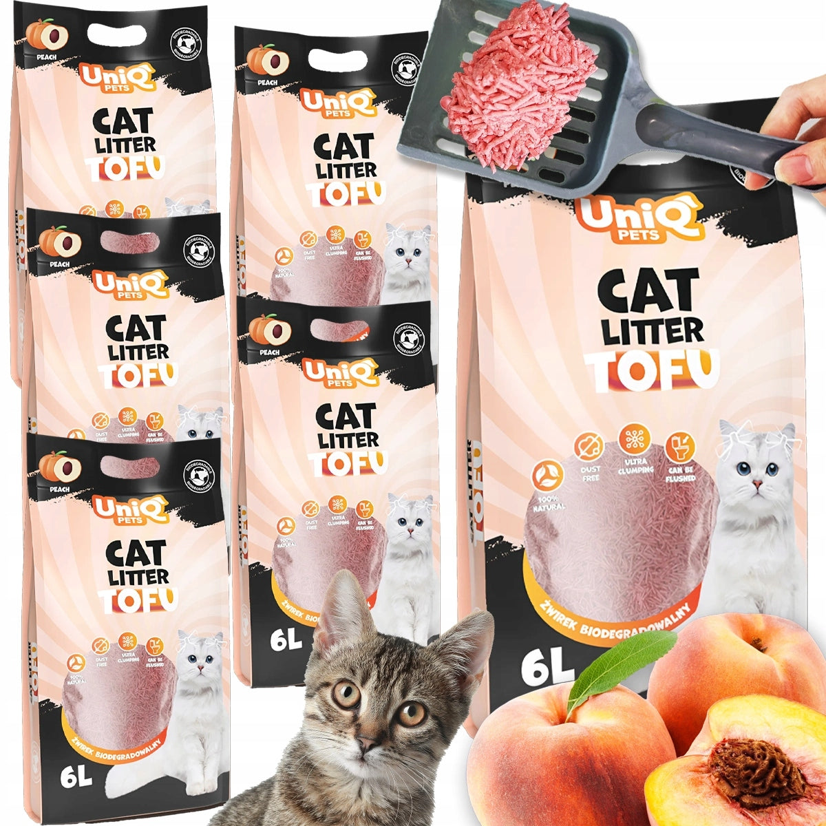 CLUMPING CAT TOILET Litter with TOFU PEACH 15KG - 36L