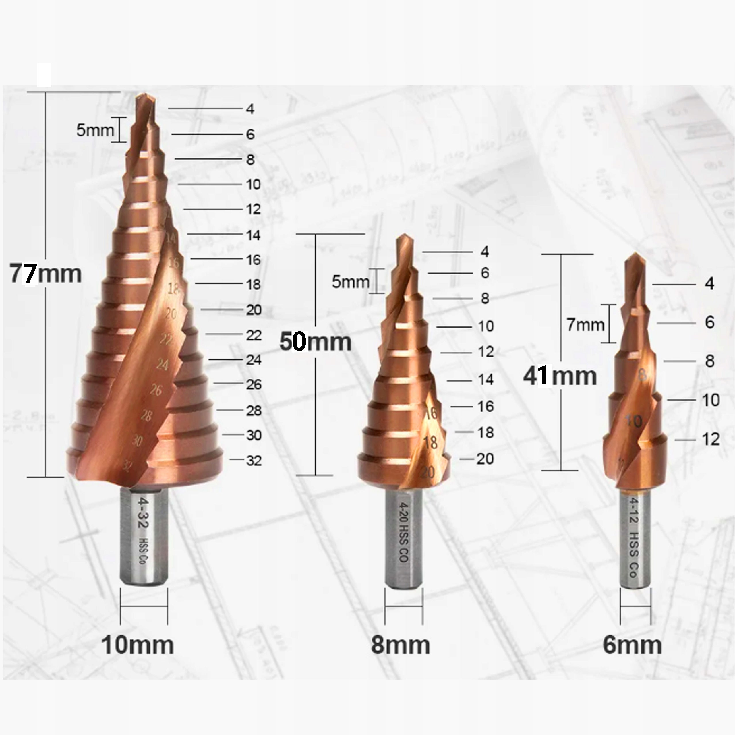 COBALT DRILL BITS CONICAL FOR STEEL METAL SET HSS CO/M35 EAN (GTIN) 5904323473358