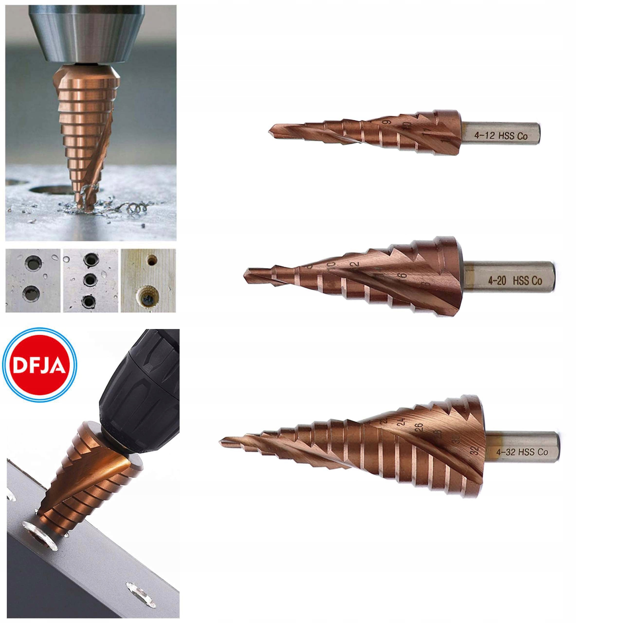COBALT DRILL BITS CONICAL FOR STEEL METAL SET HSS CO/M35 Rotation direction right hand rule