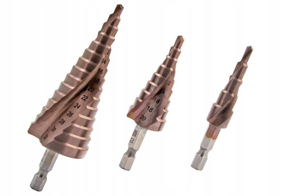 COBALT DRILL BITS STEP CONICAL FOR METAL STEEL SET HSS-Co 3 pieces Brand no brand