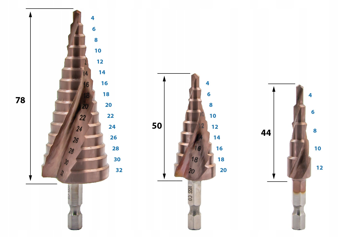 COBALT DRILL BITS STEP CONICAL FOR METAL STEEL SET HSS-Co 3 pieces Manufacturer code WZ_S_X3_HSSM35
