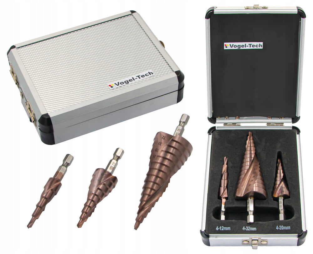 COBALT DRILL BITS STEP CONICAL FOR METAL STEEL SET HSS-Co 3 pieces
