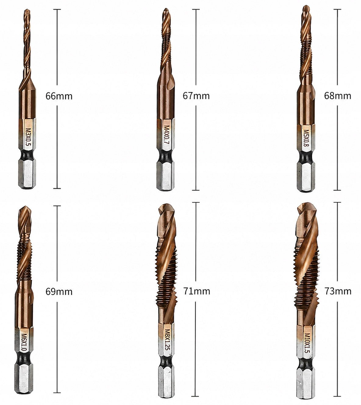 COBALT THREADING DRILL BITS M3-10M TAPS SET OF 6 FOR THREADS Manufacturer code MEH/MW/B-WRT04