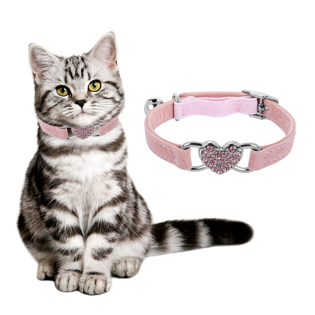 COBEE BLING HEART CAT COLLAR WITH BELL ADJUSTABLE CAT COLLAR WITH