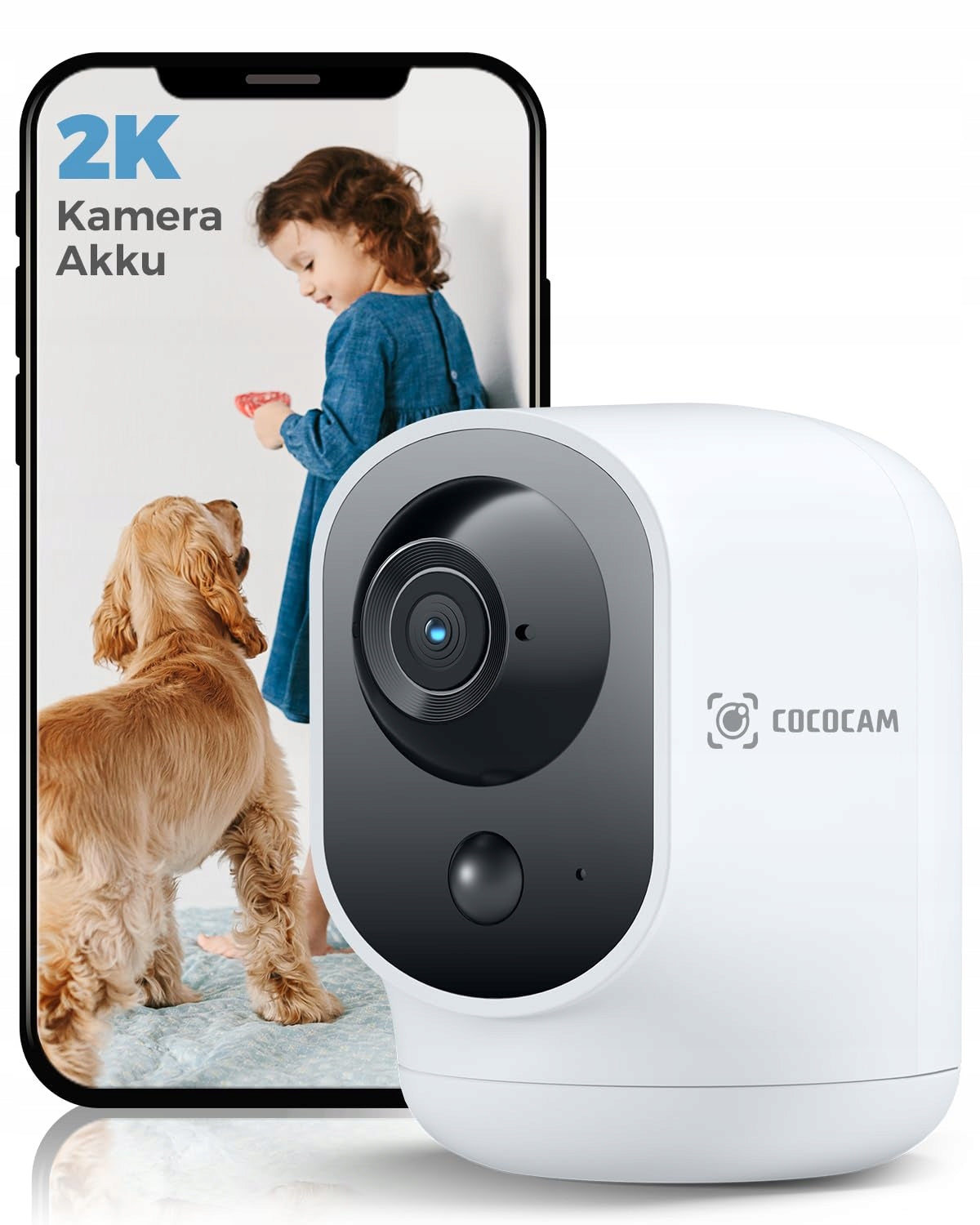 COCOCAM Indoor Camera 2K WiFi 5200mAh Rechargeable Alexa PIR AI 355° 90°