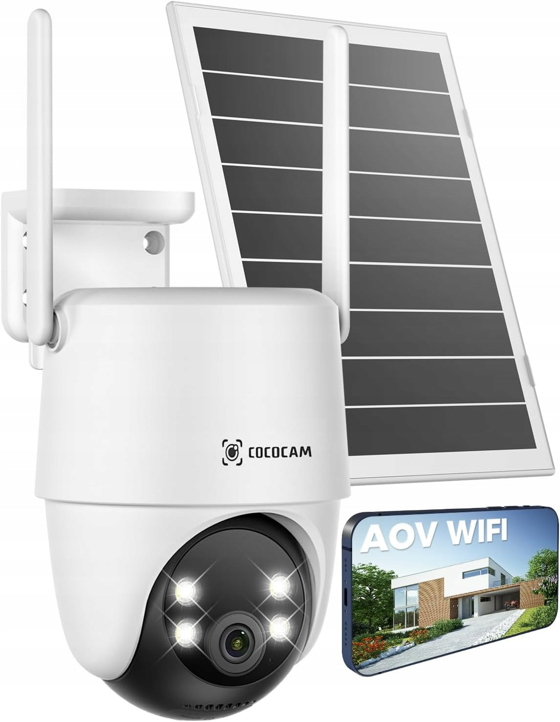 COCOCAM, OUTDOOR CAMERA 2K PTZ, AOV 24/7, SOLAR, AI, 10000MAH, WI-FI