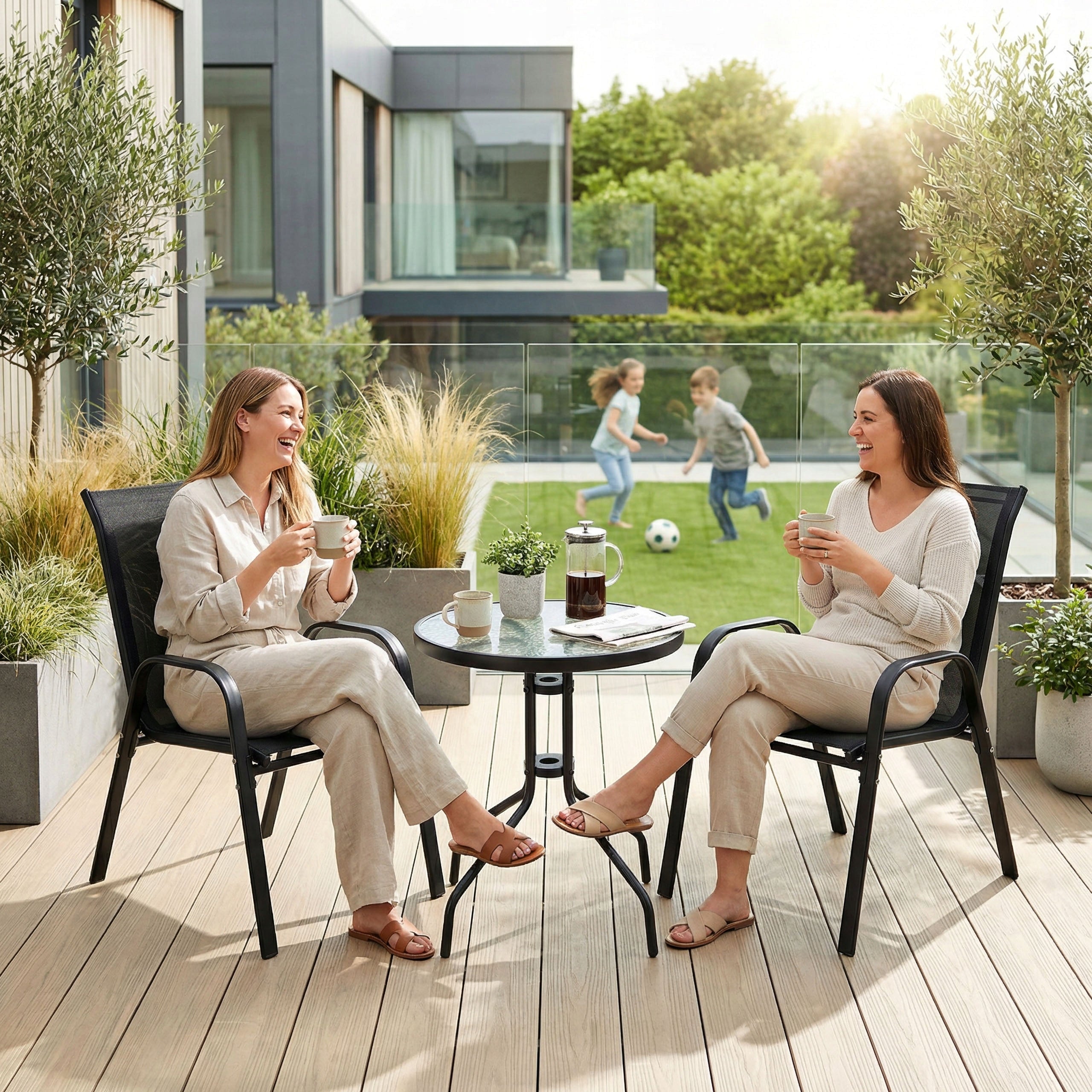 COFFEE GARDEN FURNITURE SET ROUND TABLE + 2 CHAIRS FOR TERRACE BALCONY Set contents chair end table