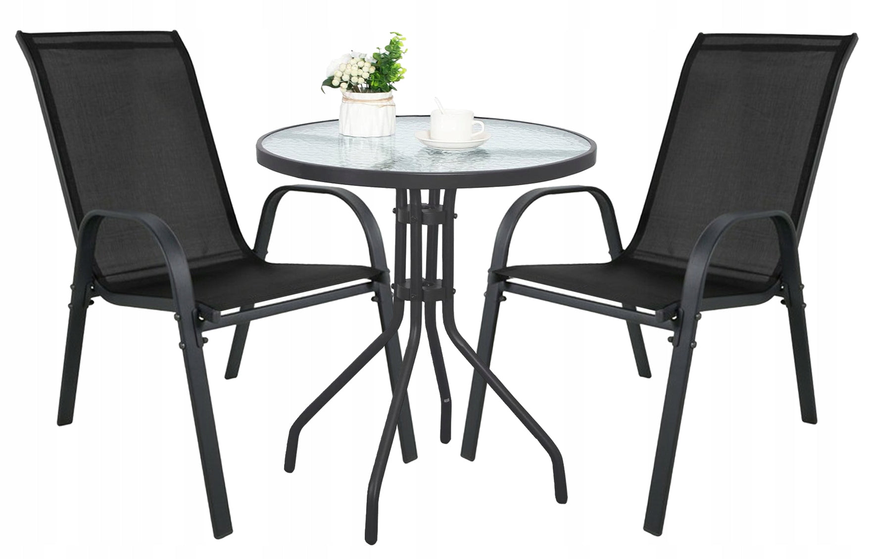 COFFEE GARDEN FURNITURE SET ROUND TABLE + 2 CHAIRS FOR TERRACE BALCONY