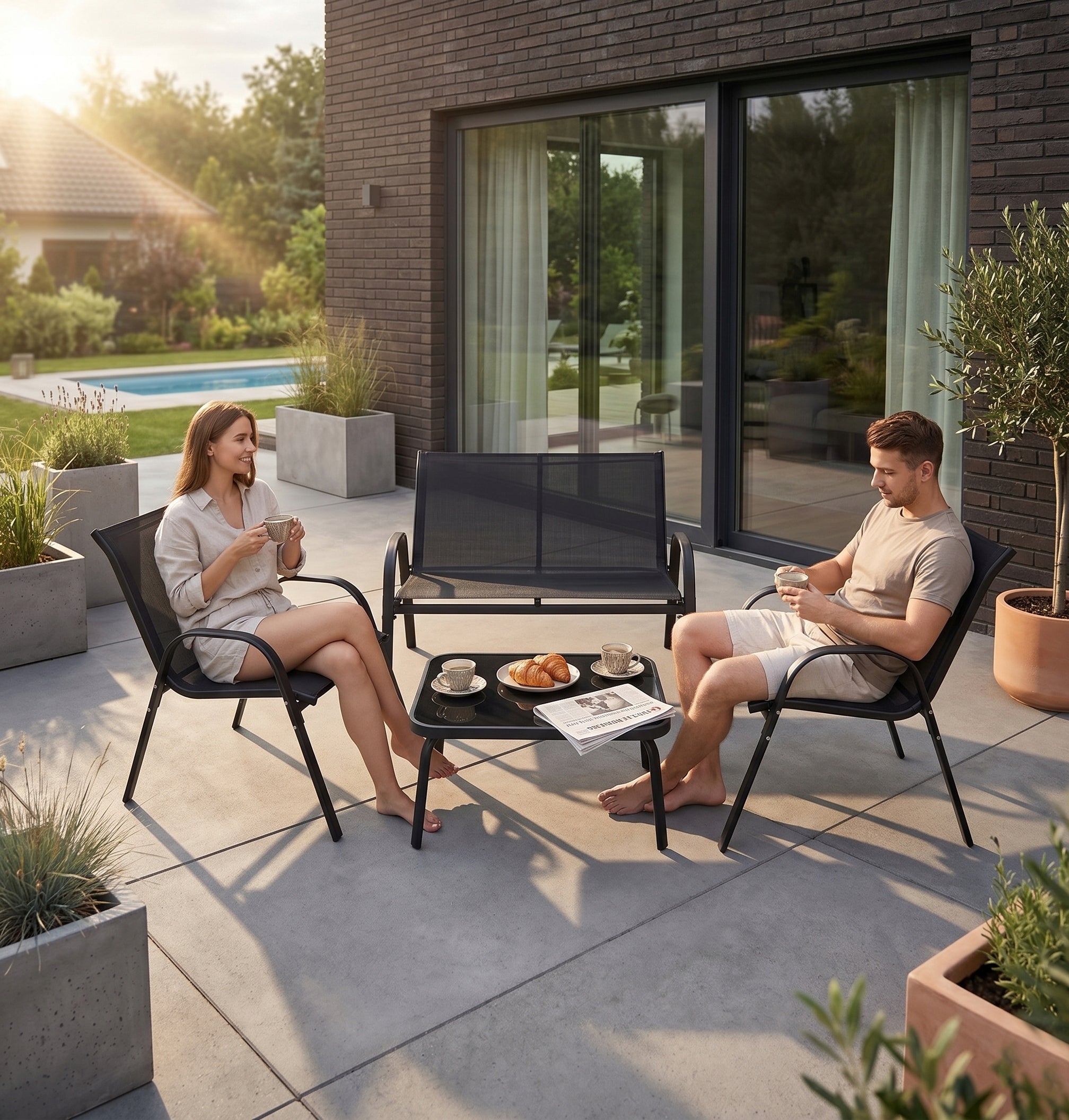 COFFEE Garden Furniture Set DINING Sofa 2 Chairs Table Style modern