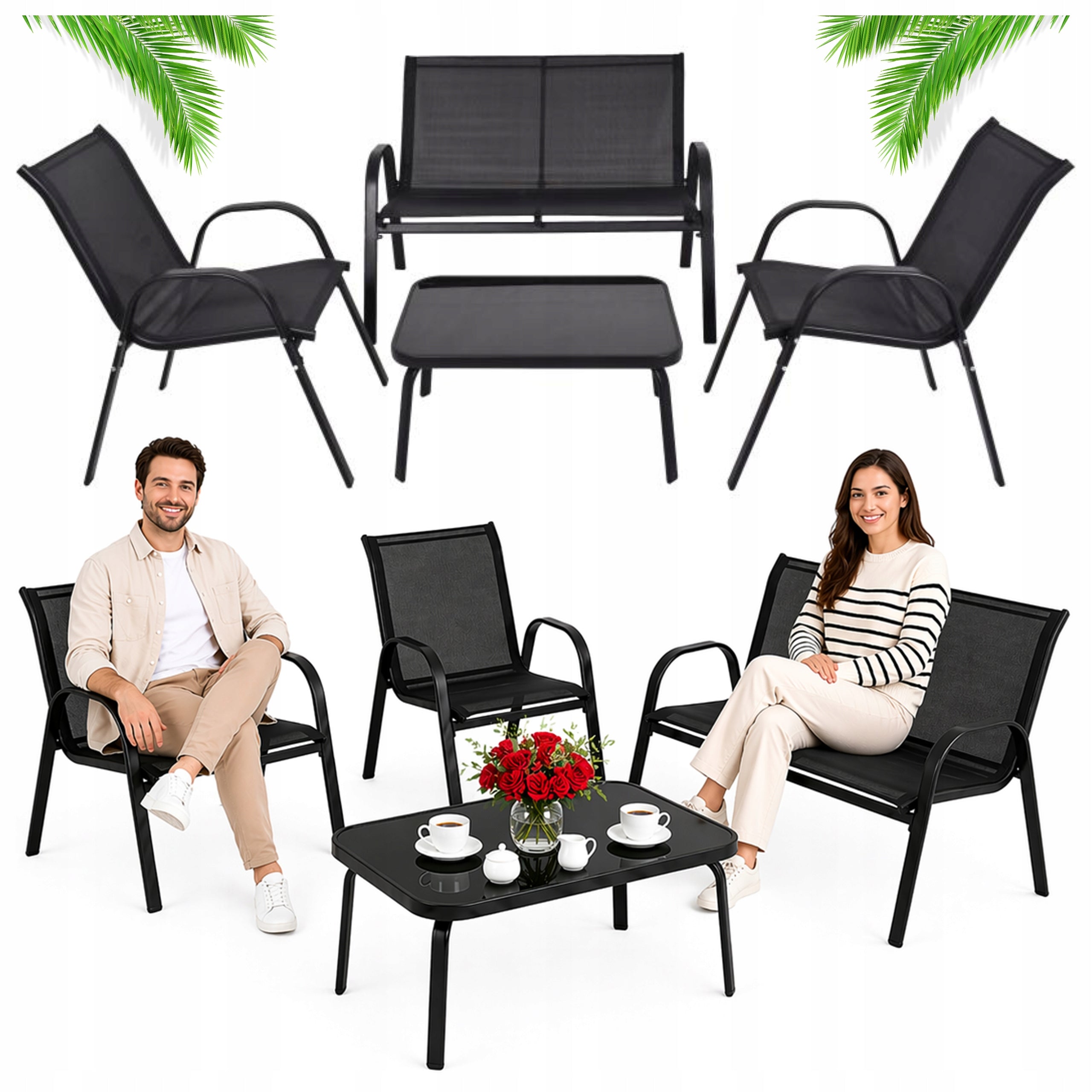 COFFEE Garden Furniture Set DINING Sofa 2 Chairs Table