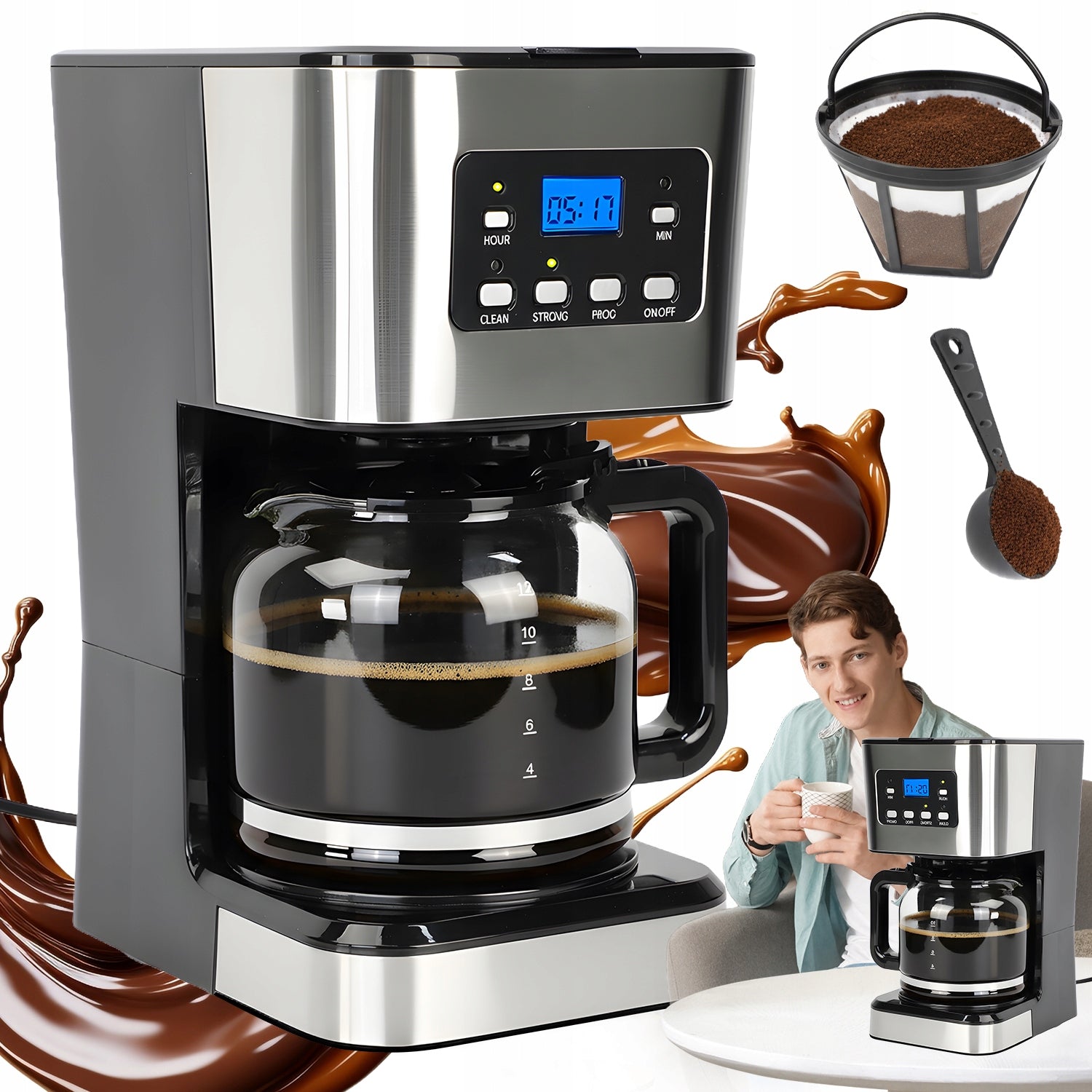 COFFEE MAKER 1,5L TIMER HEATING 2H ANTI-CAKING SYSTEM