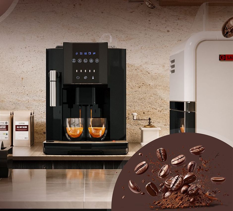 COFFEE MAKER AUTOMATIC Black with Grinder + Foamer Packaging status original