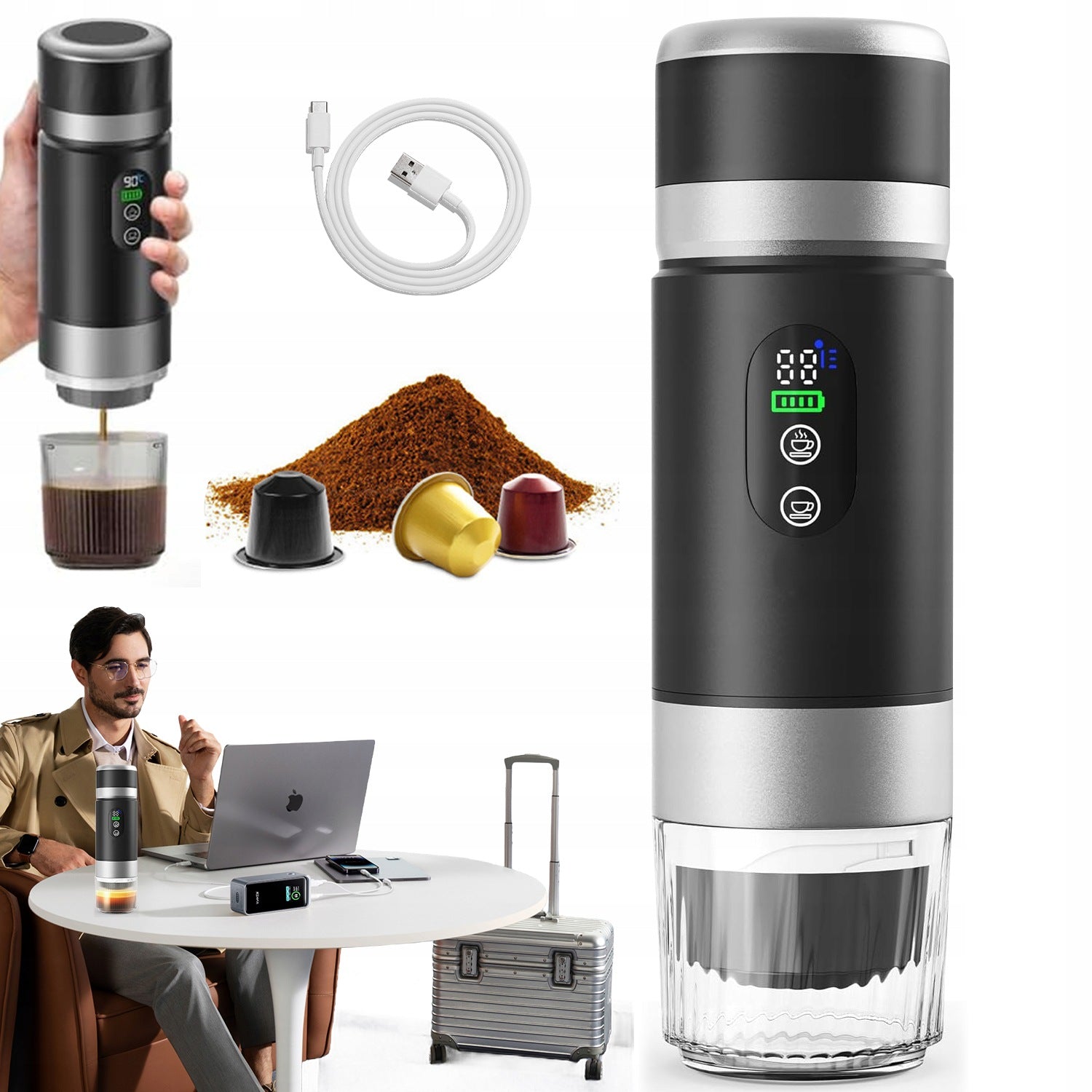 COFFEE MAKER PORTABLE ELECTRIC CORDLESS 3IN1 20 BAR TRAVEL 72W