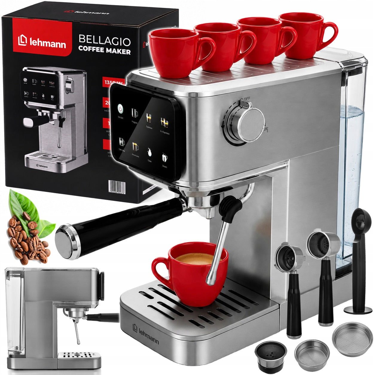 COFFEE MAKER PRESSURE COB MILK FROTHER 20BAR FOR CAPSULES 1350W