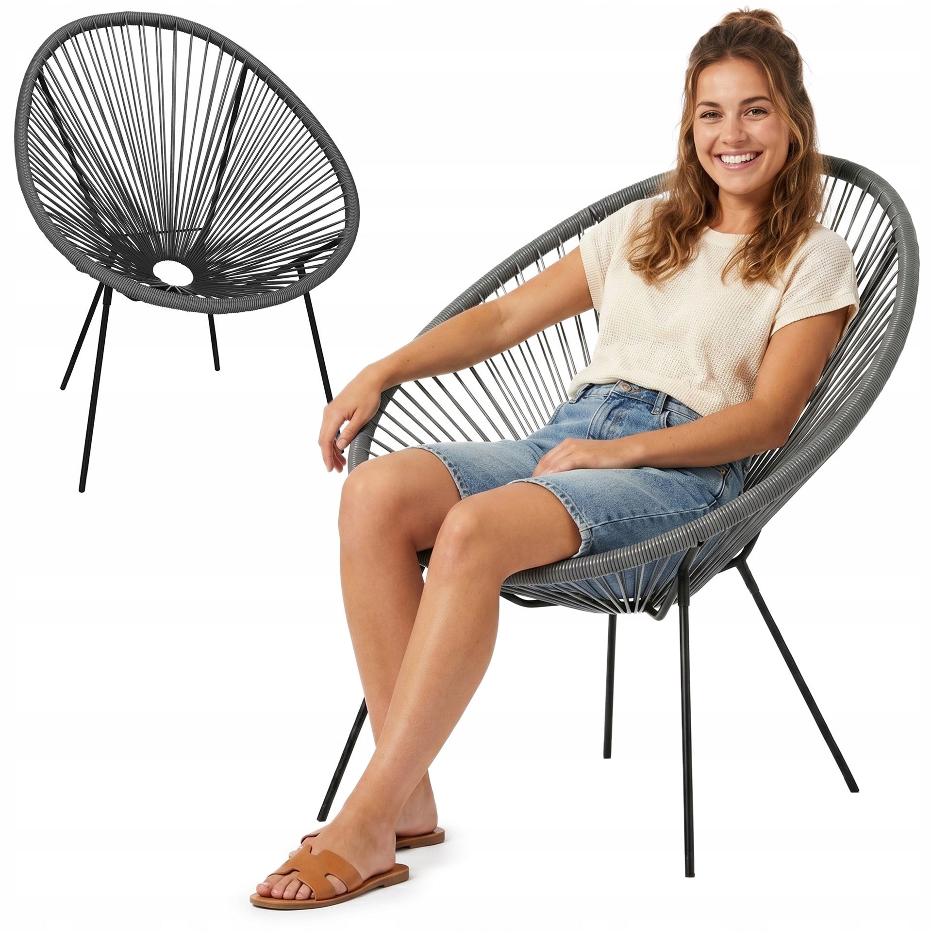 COFFEE SET GARDEN FURNITURE ACAPULCO TABLE + 2 CHAIRS BALCONY TERRACE GREY For coffee set