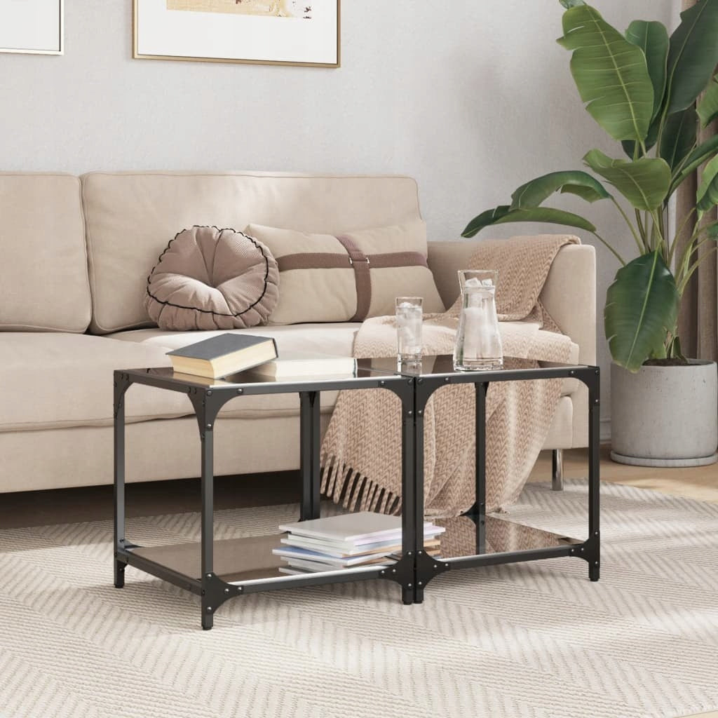 COFFEE TABLES WITH BLACK GLASS TOP 2 PCS. 40X40X40CM